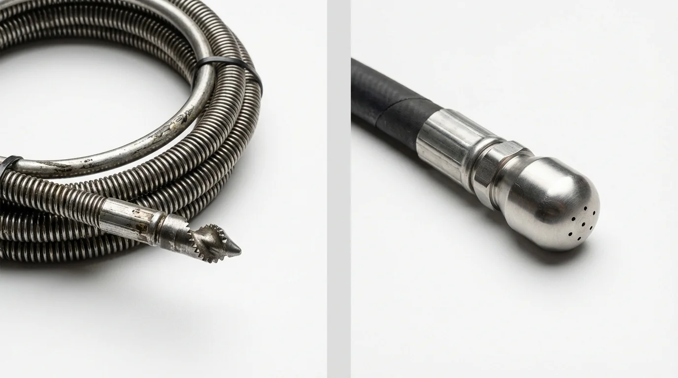 Drain snake cable and hydro jetting nozzle used for drain cleaning in Marshall, NC