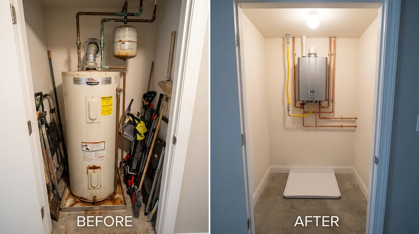 Tank water heater versus wall-mounted tankless unit comparison for Marshall, NC homeowners